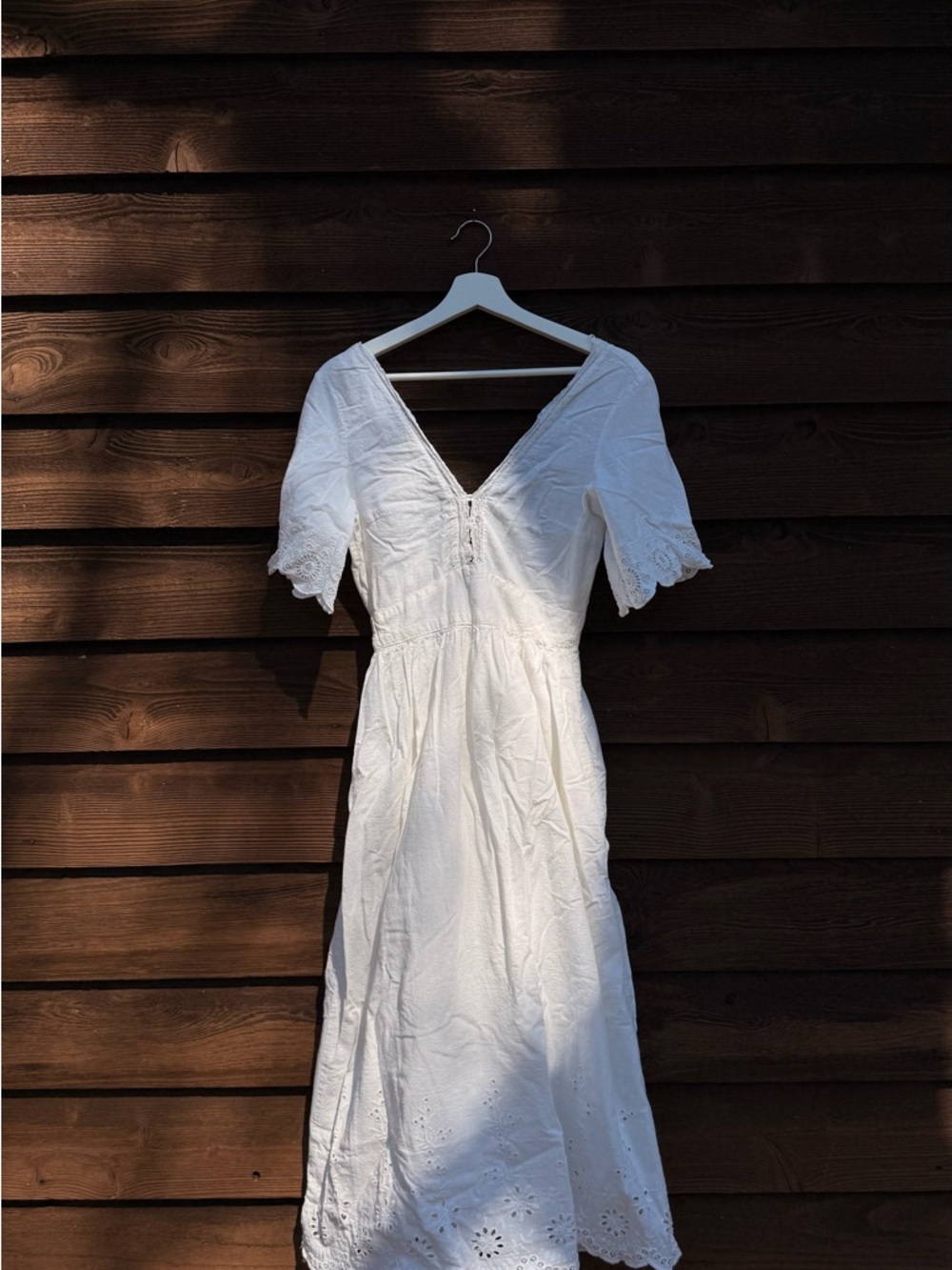 Zara White Eyelet Maxi Dress with V-Neck